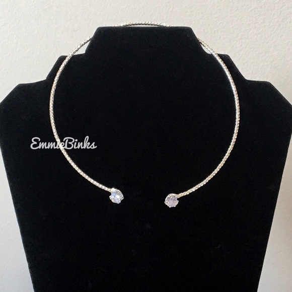 New Crystal & Cubic Zirconia Heart Accented Open Cuff Pave Choker Necklace - Picture 14 of 16